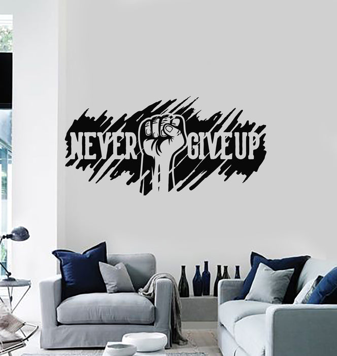 Виниловая наклейка на стену Никогда не сдавайся Мотивирующая фраза Спортивный декор Наклейки Фреска (g4683)