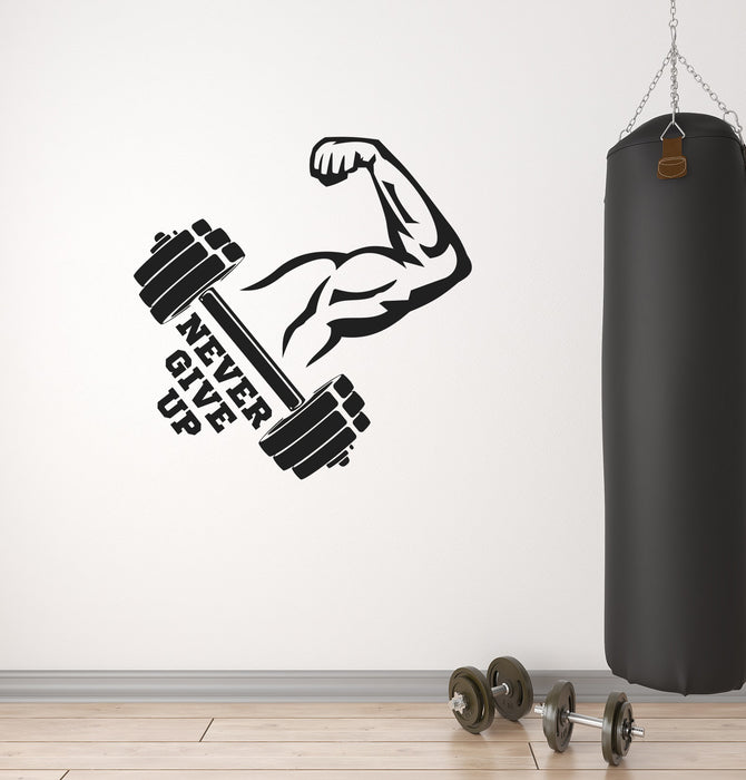 Vinyl Wall Decal Never Give Up Home Gym Fitness Bodybuilding Sport Stickers Mural (ig6416)