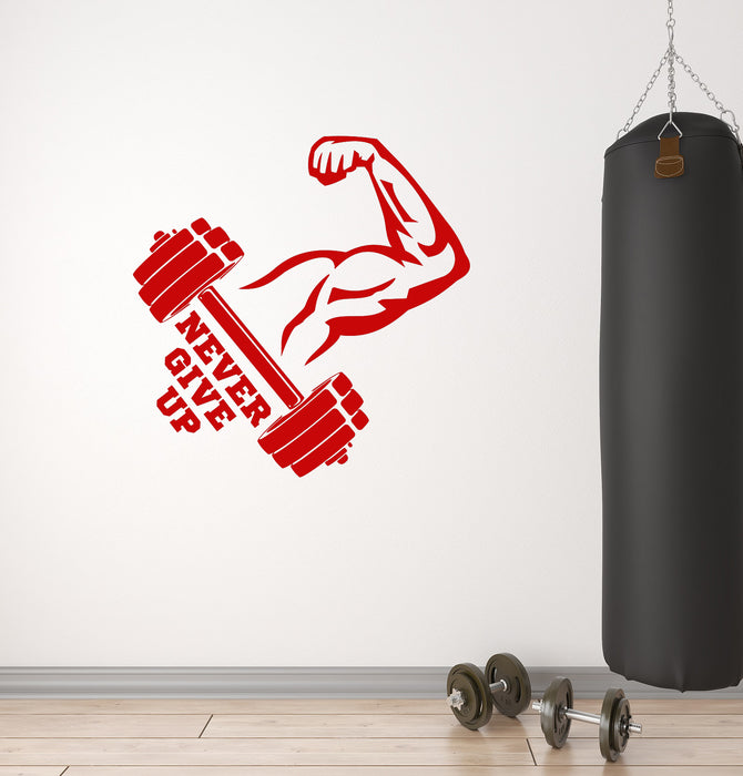Vinyl Wall Decal Never Give Up Home Gym Fitness Bodybuilding Sport Stickers Mural (ig6416)