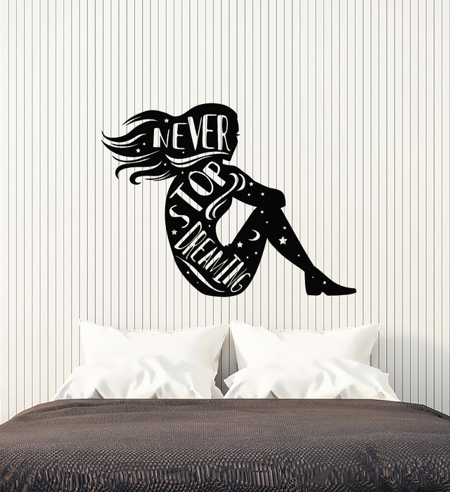 Vinyl Wall Decal Inspirational Phrase Never Stop Dreaming Girl Stickers Mural (g3590)