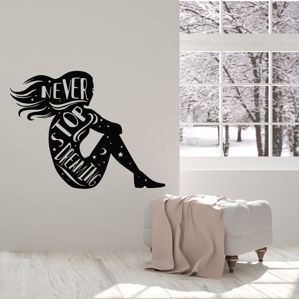 Vinyl Wall Decal Inspirational Phrase Never Stop Dreaming Girl Sticker