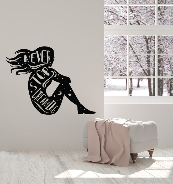 Vinyl Wall Decal Inspirational Phrase Never Stop Dreaming Girl Stickers Mural (g3590)