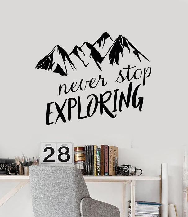 Autocollant mural en vinyle Ne cessez jamais d'explorer les montagnes d'aventure Autocollants muraux (g5313)