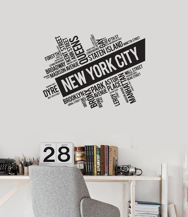 Vinyl Wall Decal New York City Streets USA Words Cloud Room Interior Art Stickers Mural (ig5731)