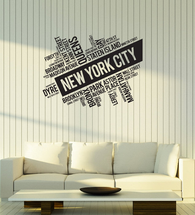 Vinyl Wall Decal New York City Streets USA Words Cloud Room Interior Art Stickers Mural (ig5731)