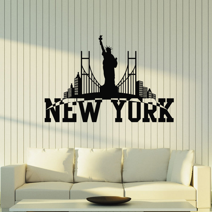 Vinyl Wall Decal Statue of Liberty New York Lettering Big City Stickers Mural (g8194)