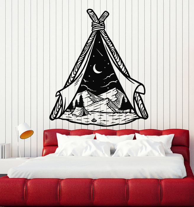 Vinyl Wall Decal Camp Mountains Tents Camping Night Nature Stickers Mural (g7439)