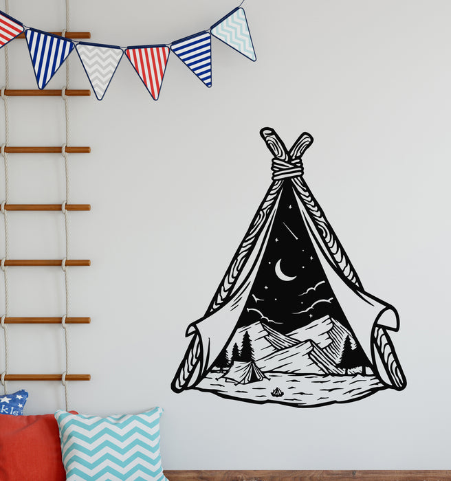 Vinyl Wall Decal Camp Mountains Tents Camping Night Nature Stickers Mural (g7439)