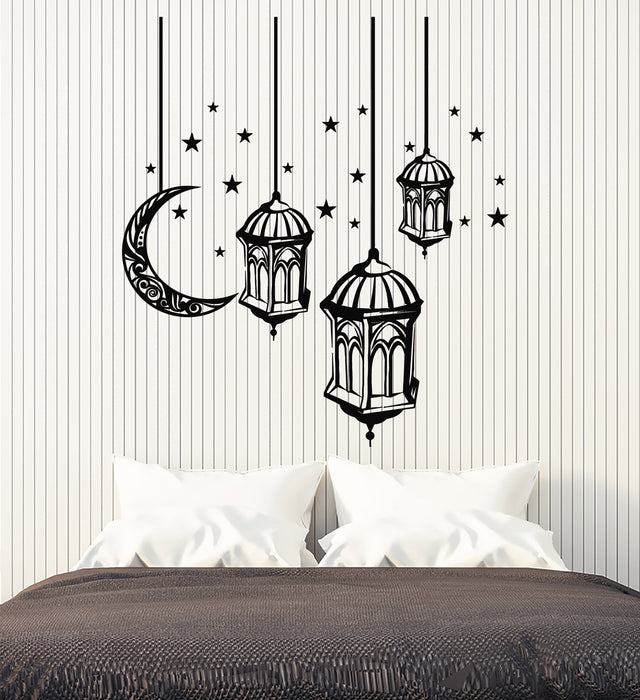 Vinyl Wall Decal Lanterns Crescent Moon Stars Good Night Stickers Mural (g5494)