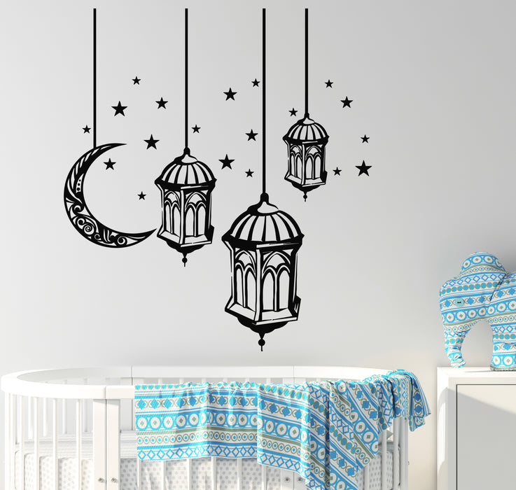 Vinyl Wall Decal Lanterns Crescent Moon Stars Good Night Stickers Mural (g5494)