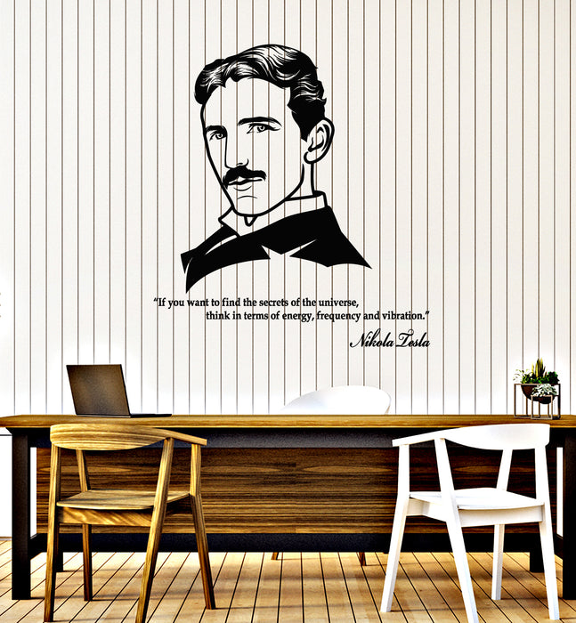 Vinyl Wall Decal Portrait Nikola Tesla Quote Secrets Of Universe Stickers Mural (g3570)