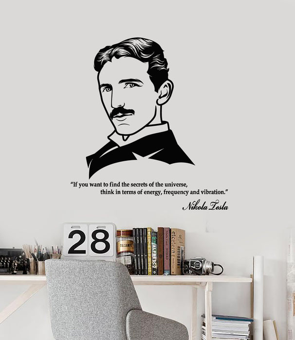 Vinyl Wall Decal Portrait Nikola Tesla Quote Secrets Of Universe Stickers Mural (g3570)