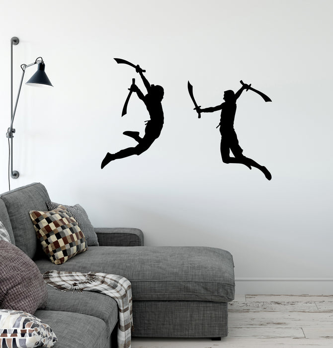 Vinyl Wall Decal Silhouette Ninjas Fighting Ninja Warriors Fight Stickers Mural (ig6426)