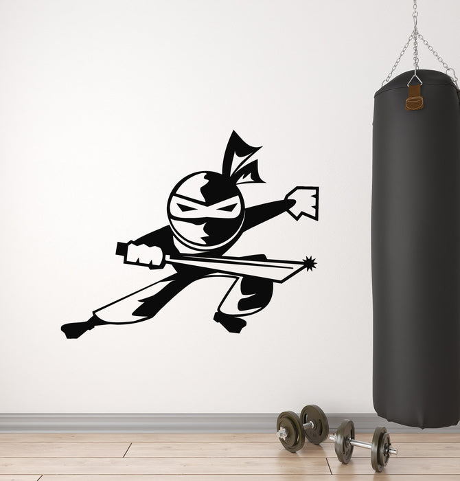 Autocollant mural en vinyle dessin animé guerrier asiatique ninja garçon chambre sport autocollants muraux (g4935)