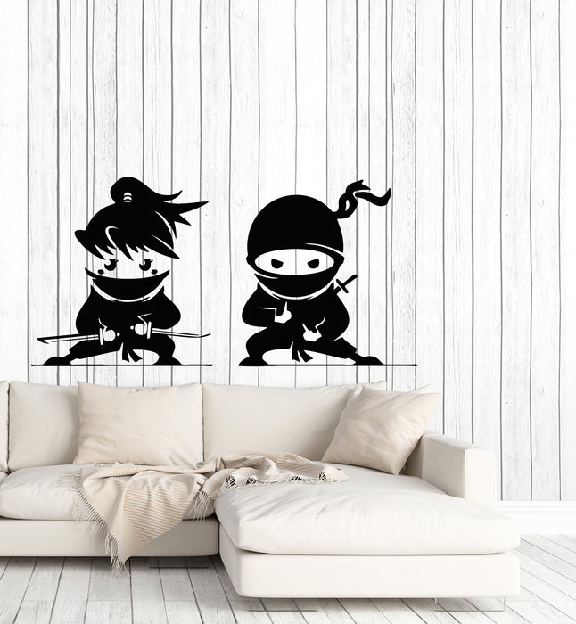 Vinyl Wall Decal Couple Asian Ninja Girl And Boy Kids Room Stickers Mural (g7304)