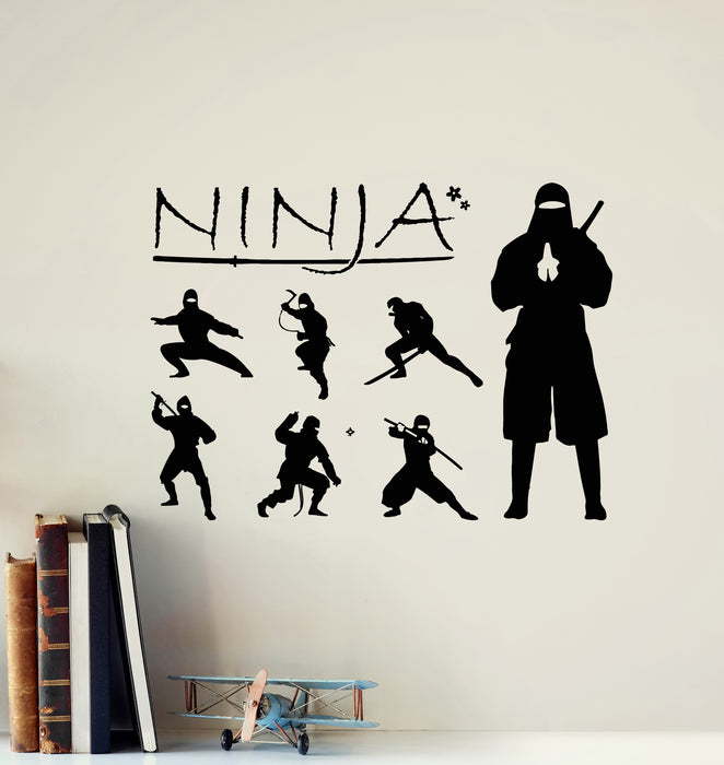 Vinyl Wall Decal Set Of Ninja Silhouette Weapon Japanese Warrior Stickers Mural (g7318)