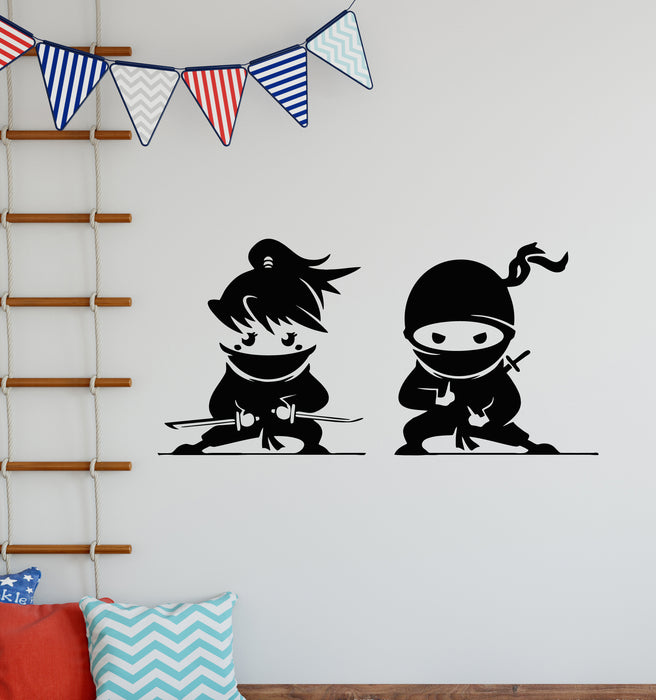 Vinyl Wall Decal Couple Asian Ninja Girl And Boy Kids Room Stickers Mural (g7304)