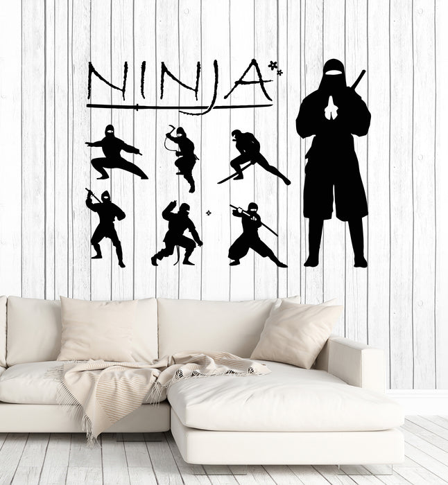 Vinyl Wall Decal Set Of Ninja Silhouette Weapon Japanese Warrior Stickers Mural (g7318)