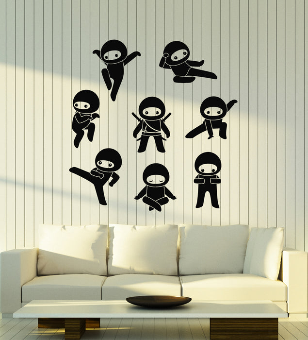 Vinyl Wall Decal Asian Little Ninjas Boy Room Traditional Japanese Fighter Stickers Mural (g7801)