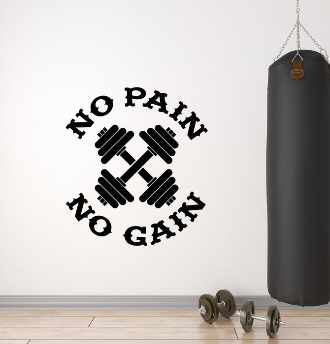 Vinyl Wall Decal Phrase Gym Quote No Pain No Gain Iron Sports Stickers Mural (g4399)