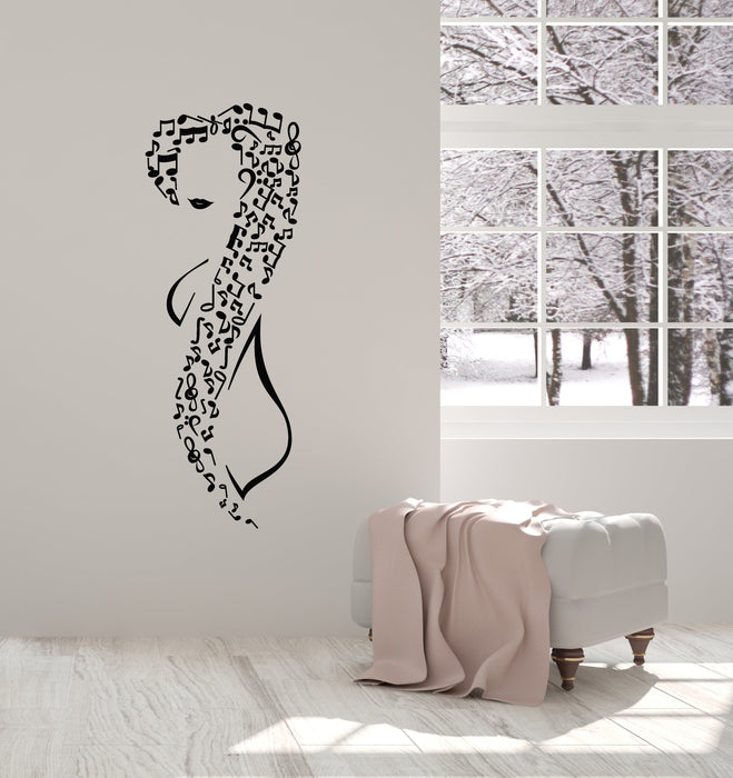 Виниловая наклейка на стену Музыкальная девочка Ноты Декор для комнаты подростка Художественные наклейки Фреска (ig5633)