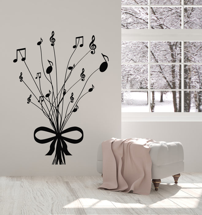 Vinyl Wall Decal Bouquet Of Notes Bow Gift Music Room Musical Stickers Mural (g1558)