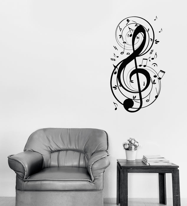 Grand autocollant mural en vinyle avec clé musicale et note de sel pour studio, décoration, cadeau unique (np004)