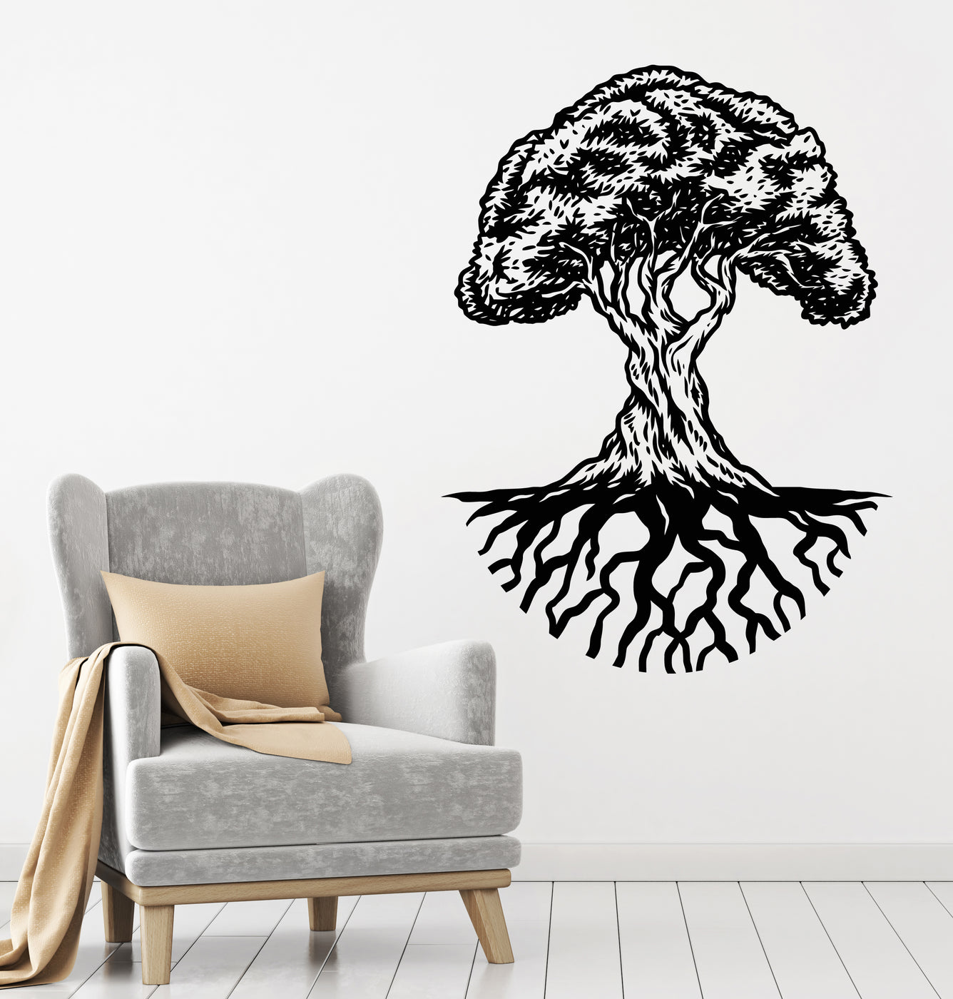 Oak Vinyl Wall Decal Nature Big Tree Roots Stickers Mural (k186 ...