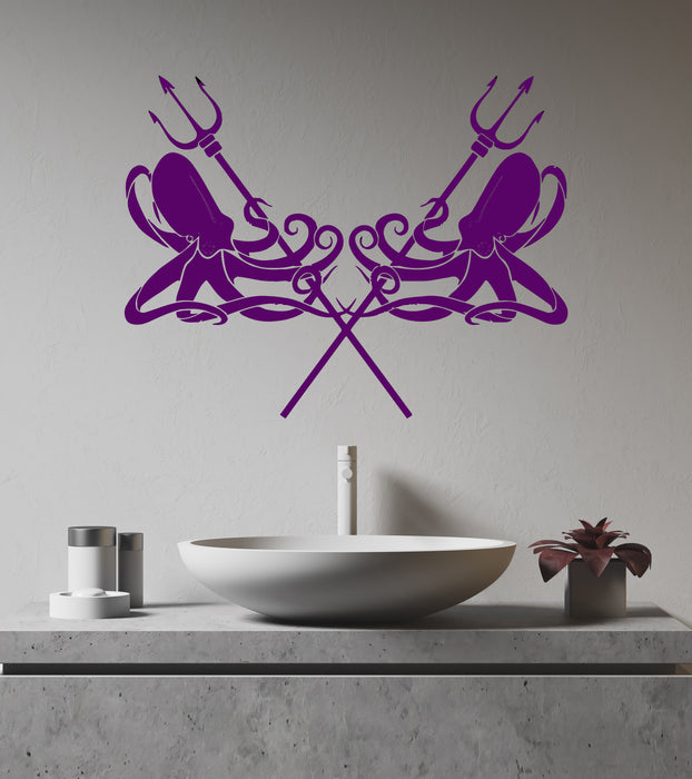 Vinyl Wall Decal Octopus Kraken Trident Tentacles Sea Marine Stickers Unique Gift (357ig)