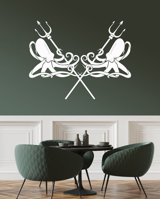 Vinyl Wall Decal Octopus Kraken Trident Tentacles Sea Marine Stickers Unique Gift (357ig)