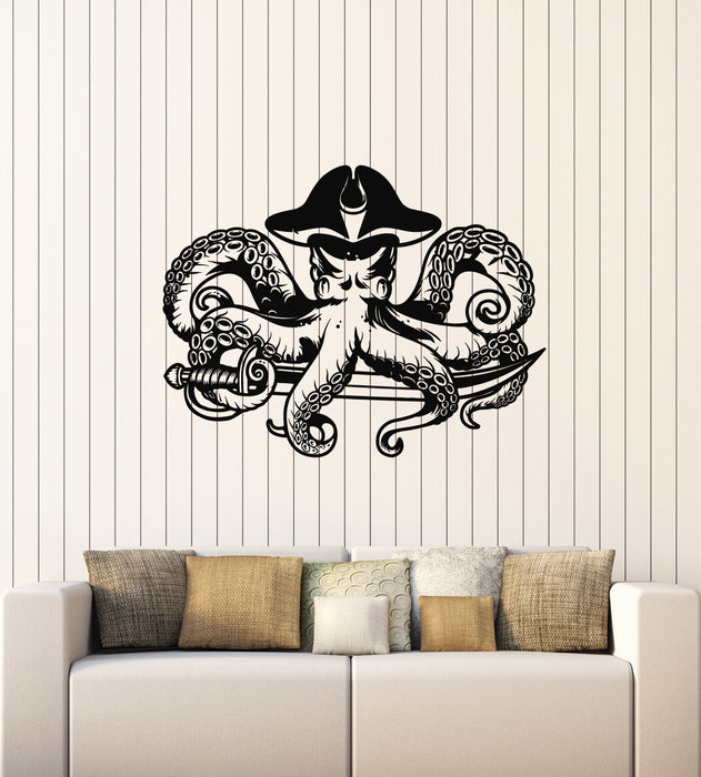 Vinyl Wall Decal Octopus Pirate Kids Room Nautical Ocean Creature Stickers Mural (g4521)