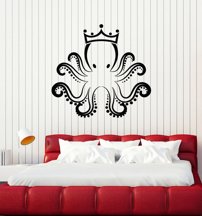 Vinyl Wall Decal Funny Octopus Ocean Sea Marine Animal Crown Stickers Mural (g3314)