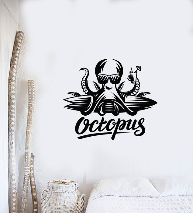 Vinyl Wall Decal Octopus Ocean Marine Beach House Cocktail Stickers Mural (g3759)