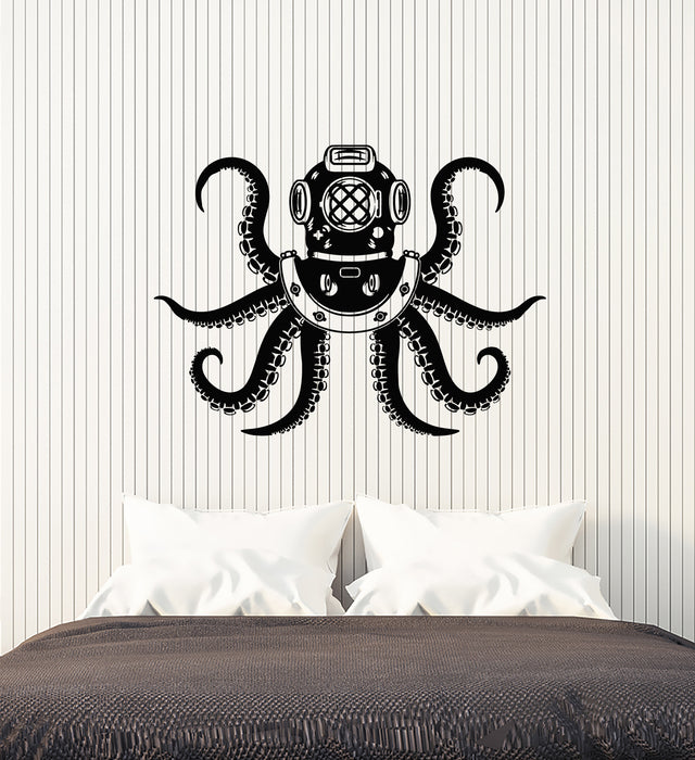 Vinyl Wall Decal Diving Octopus Ocean Helmet Sea Marine Stickers Mural (g3768)
