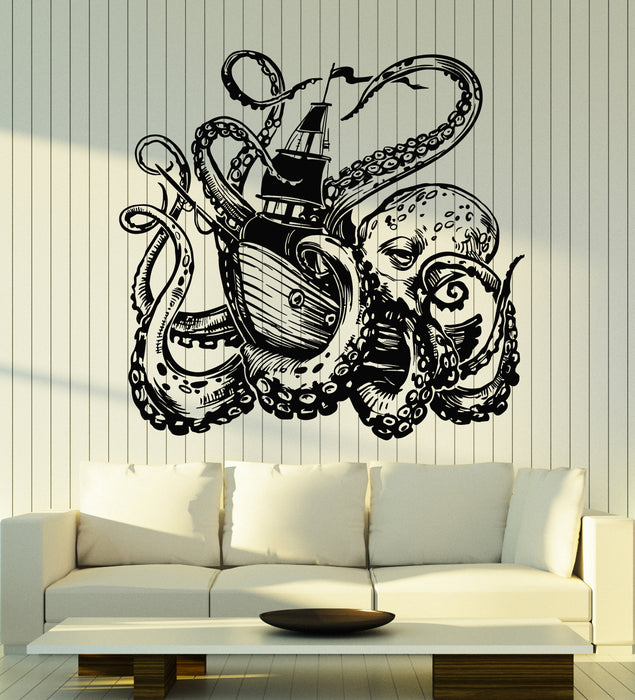Vinyl Wall Decal Octopus Sea Ship Tentacles Nautical Decor Kraken Stickers Mural (g7472)