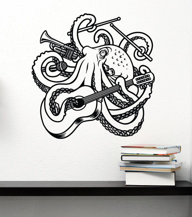 Octopus Musician Vinyl Wall Decal Musical Instruments Store School of Music Stickers Mural (k093)