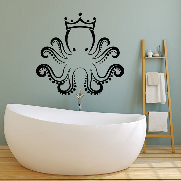 Vinyl Wall Decal Funny Octopus Ocean Sea Marine Animal Crown Stickers Mural (g3314)