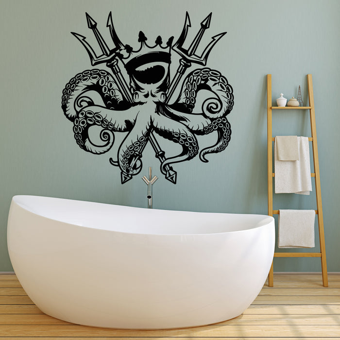 Vinyl Wall Decal Octopus King Ocean Marine Sea Animal Crown Stickers Mural (g3439)