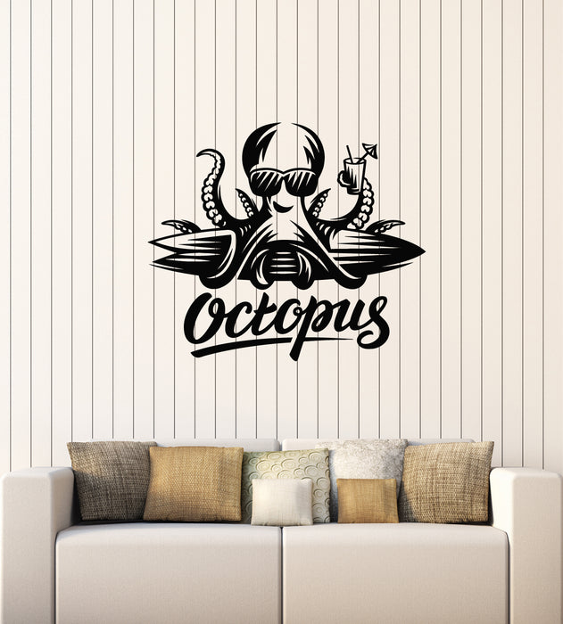 Vinyl Wall Decal Octopus Ocean Marine Beach House Cocktail Stickers Mural (g3759)