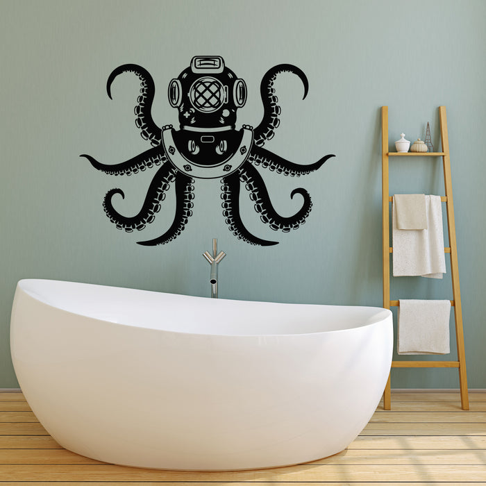 Vinyl Wall Decal Diving Octopus Ocean Helmet Sea Marine Stickers Mural (g3768)
