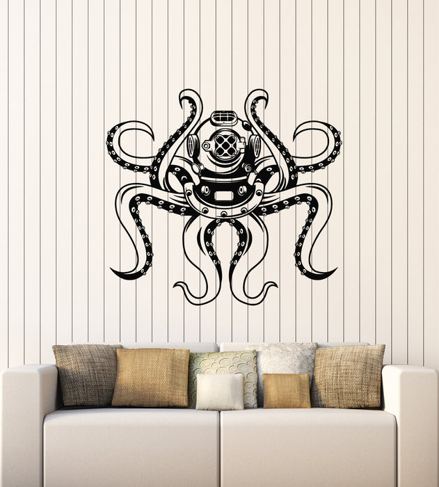 Vinyl Wall Decal Octopus Tentacles Diving Helmet Frogman Diver Stickers Mural (g6933)