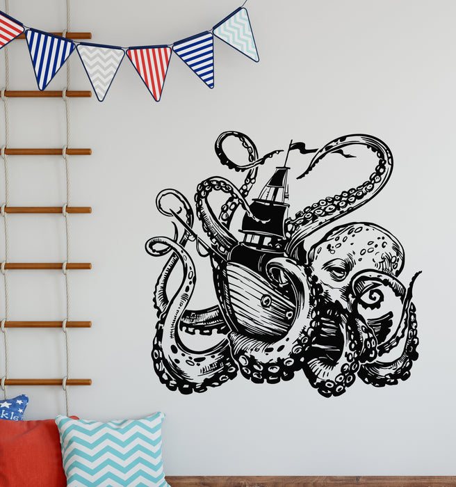 Vinyl Wall Decal Octopus Sea Ship Tentacles Nautical Decor Kraken Stickers Mural (g7472)