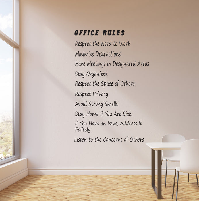 Vinyl Wall Decal Office Rules Business Motivational Phrase Employees Words Quote Stickers Mural (ig6240)