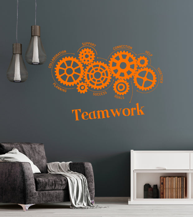 Vinyl Wall Decal Teamwork Gears Words Office Art Decoration Stickers Mural Unique Gift (ig4965)