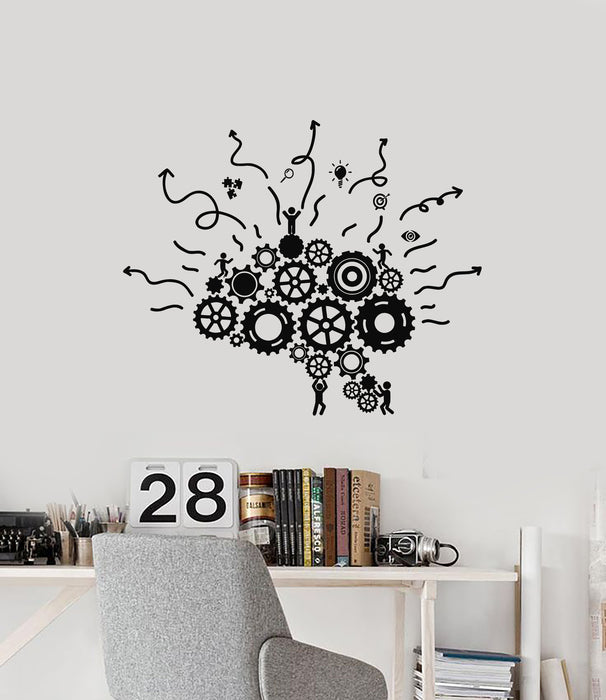 Vinyl Wall Decal Brain Workplace Teamwork Business Office Gears Stickers Mural (g2300)