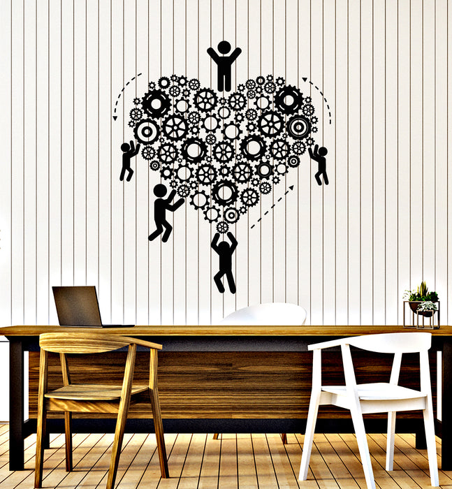 Vinyl Wall Decal Office Place Teamwork Workers Gears Heart Stickers Mural (g4279)