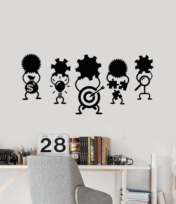 Vinyl Wall Decal Teamwork Gears Work Office Business Strategy Stickers Mural (g2912)