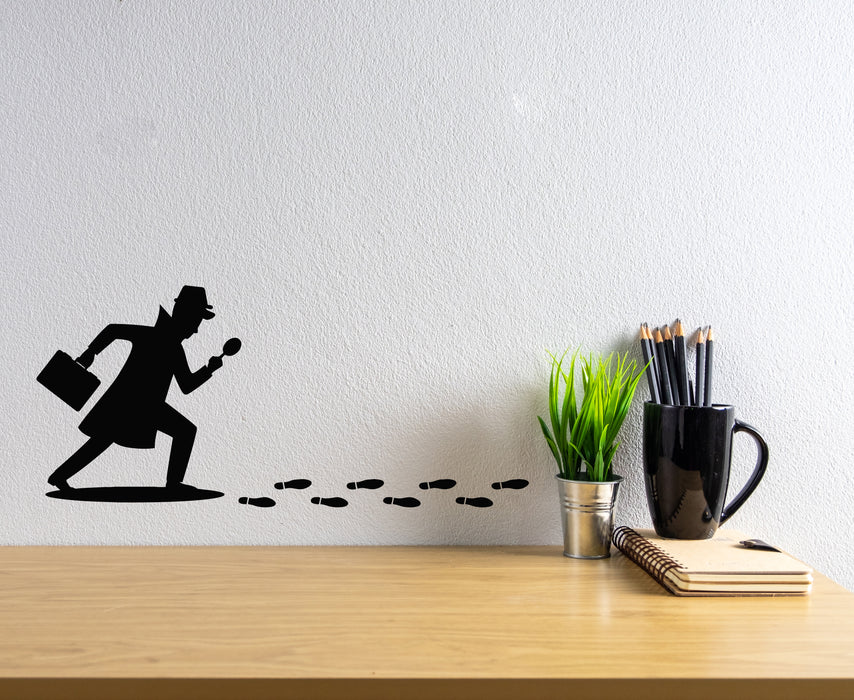 Vinyl Wall Decal Silhouette Detective With Magnifying Glass Kids Room Stickers Mural (g7787)