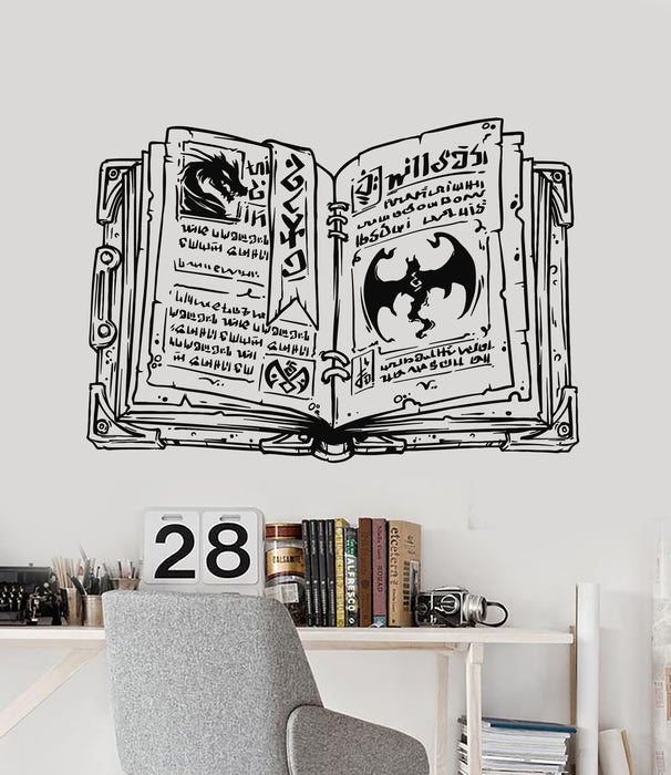 Vinyl Wall Decal Old Open Magic Spell Book Dragons Decor Stickers Mural (g5158)