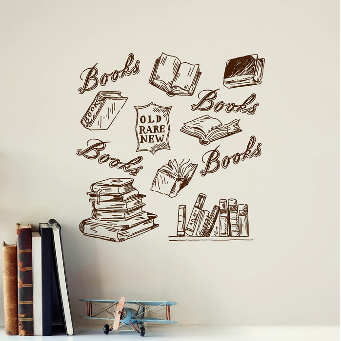 Vinyl Wall Decal Old Rare New Books Bookseller Used Bookstores Reading Library Stickers Mural  (ig6467)